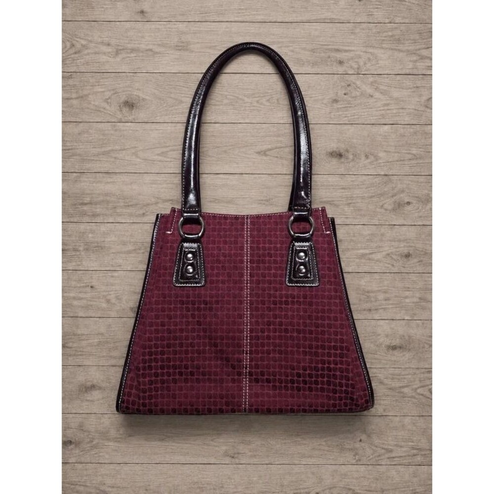 Nine & Co Burgundy Geometric Jacquard Structured Shoulder Tote Bag